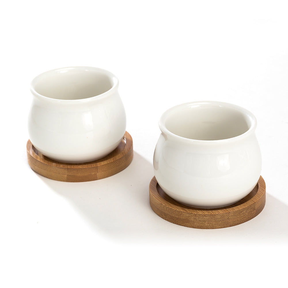 K Cliffs K-Cliffs Set Of 2 White Jar Shape Ceramic Succulent Plant Pots With Bamboo Tray