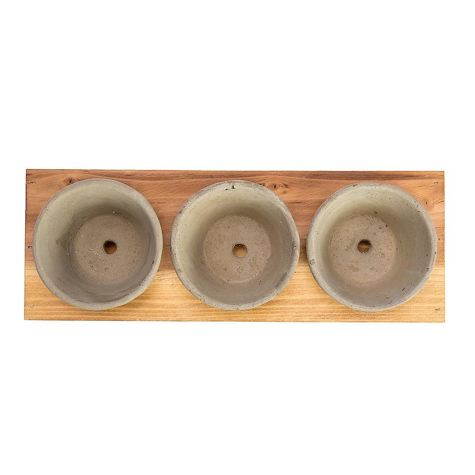 K Cliffs K-Cliffs Set Of 3 Mini Gray Cement Pots With Wood Display Stand For Succulents