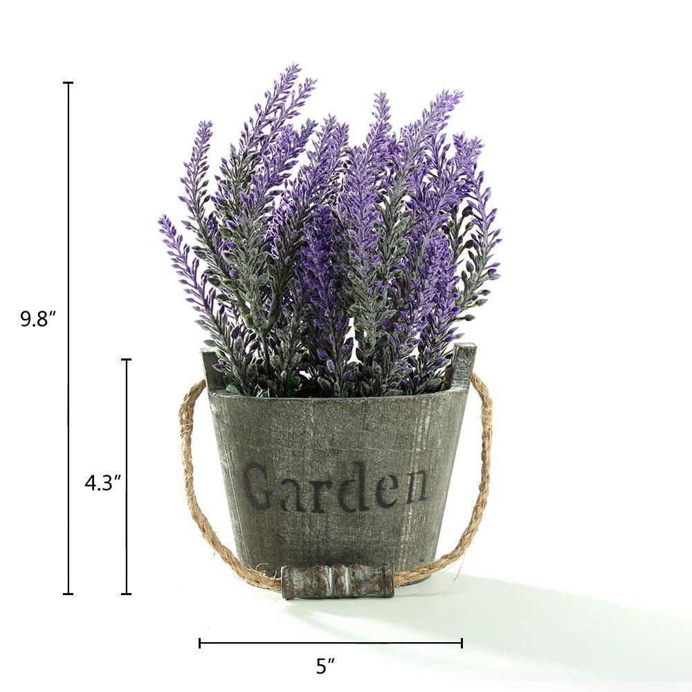 K Cliffs K-Cliffs Vintage Bouquet Of Artificial Lavender Flowers Potted In A Rustic Gray Wooden Planter Pot