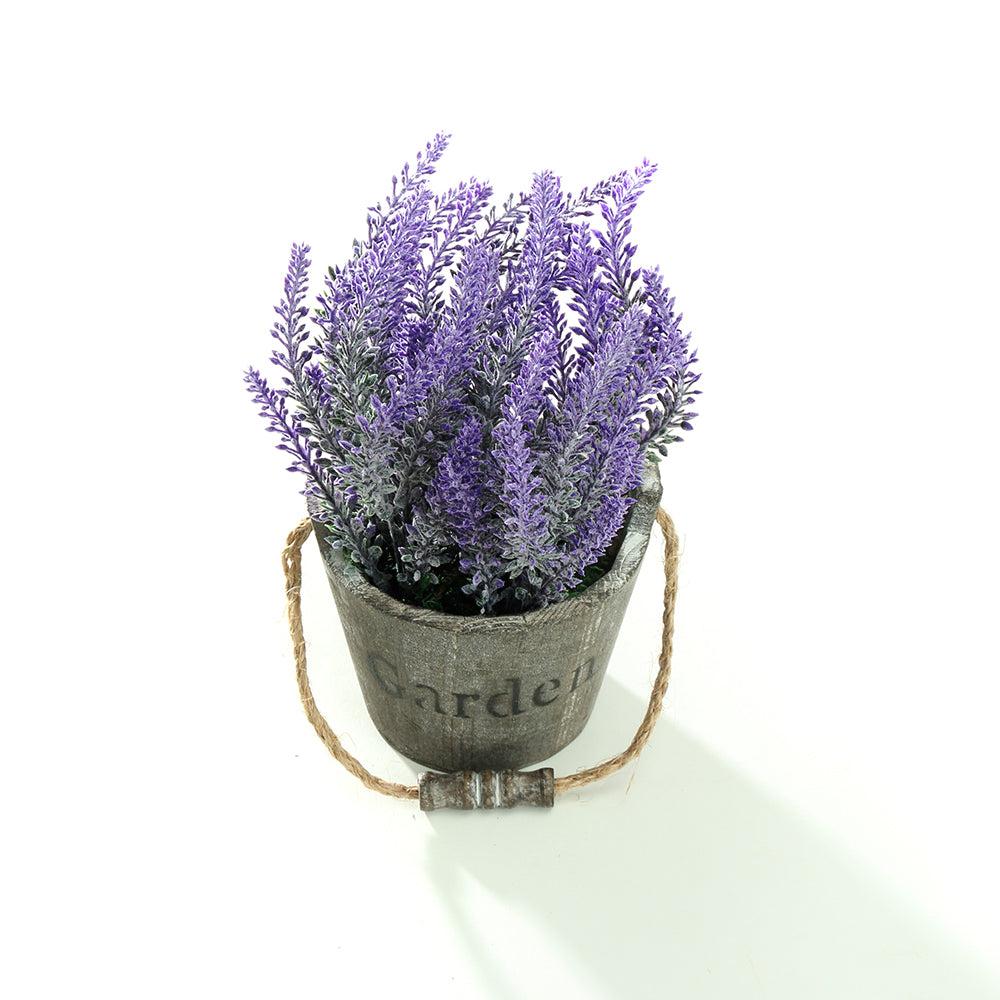 k cliffs K-Cliffs Vintage Bouquet of Artificial Lavender Flowers Potted in a Rustic Gray Wooden Planter Pot