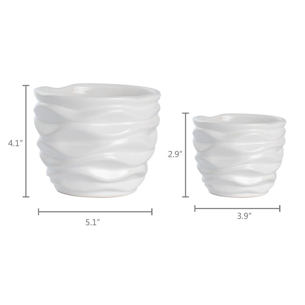 k cliffs K-Cliffs "White Ceramic Flower Pots Modern Design Waving Curve Texture Tabletop Succulent Planter Set of 2