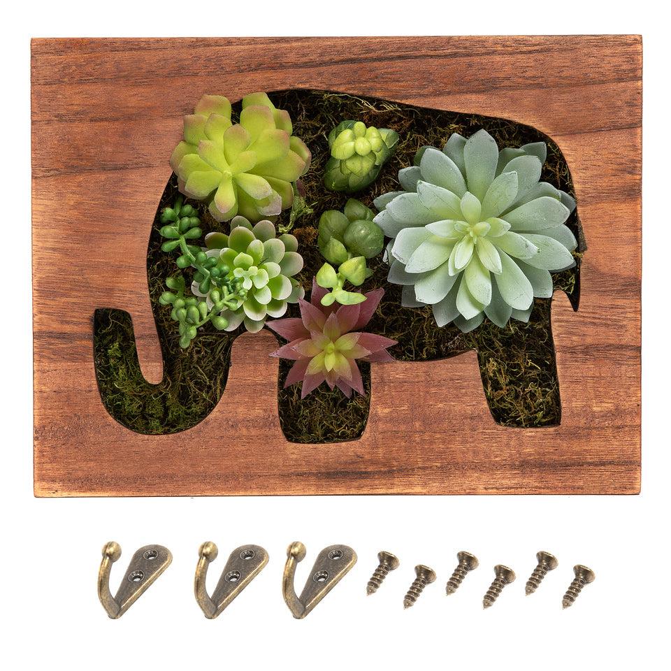 K Cliffs K-Cliffs Wooden Succulents Elephant Wall Frame Art/Key Holder