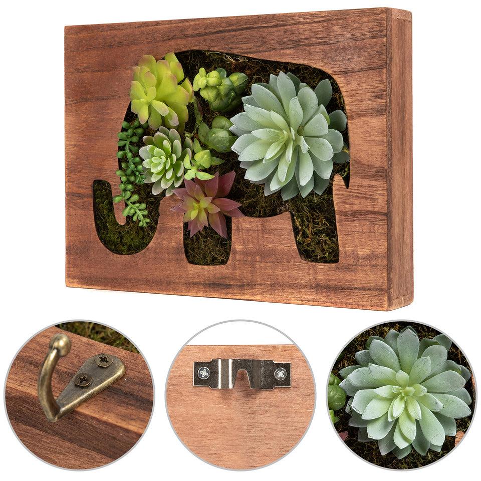 K Cliffs K-Cliffs Wooden Succulents Elephant Wall Frame Art/Key Holder