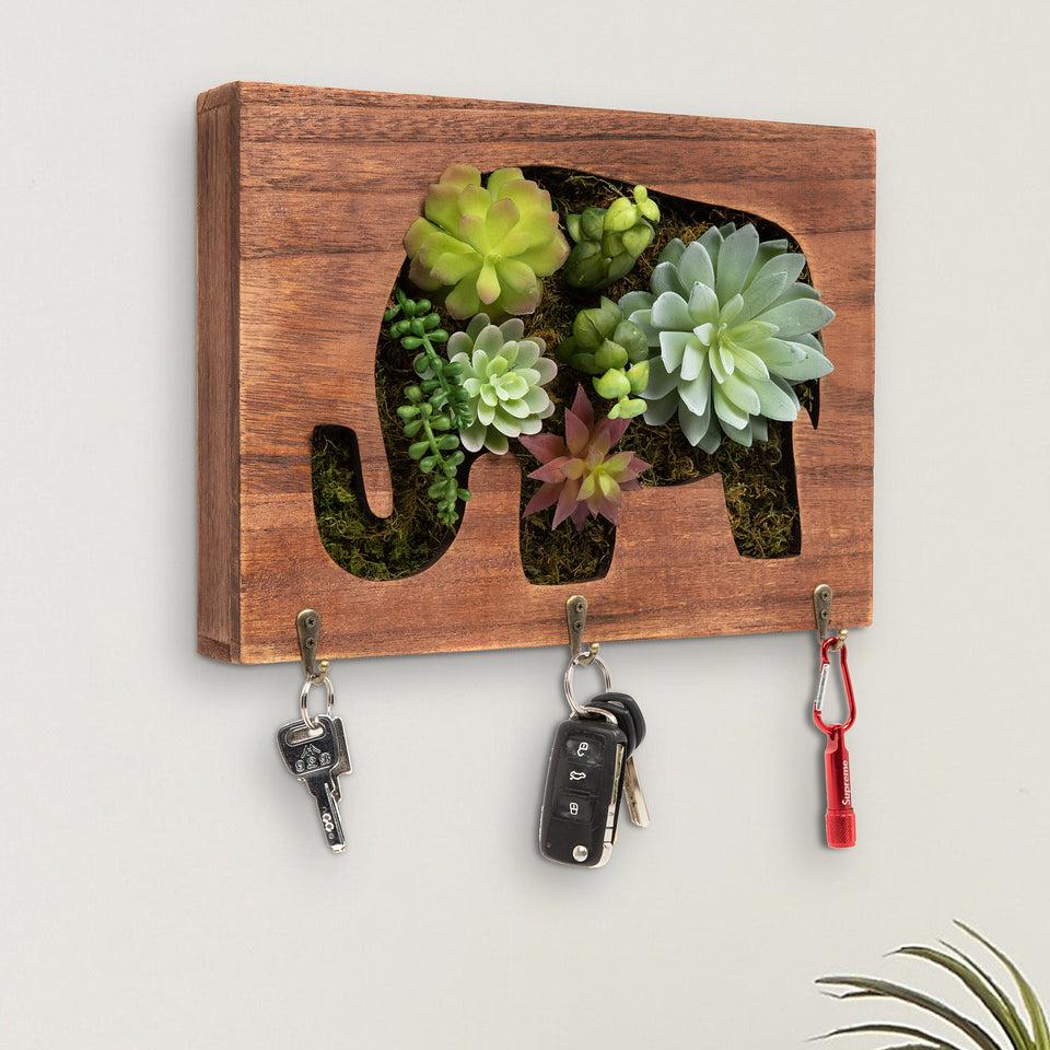k cliffs K-Cliffs Wooden Succulents Elephant Wall Frame Art/Key Holder