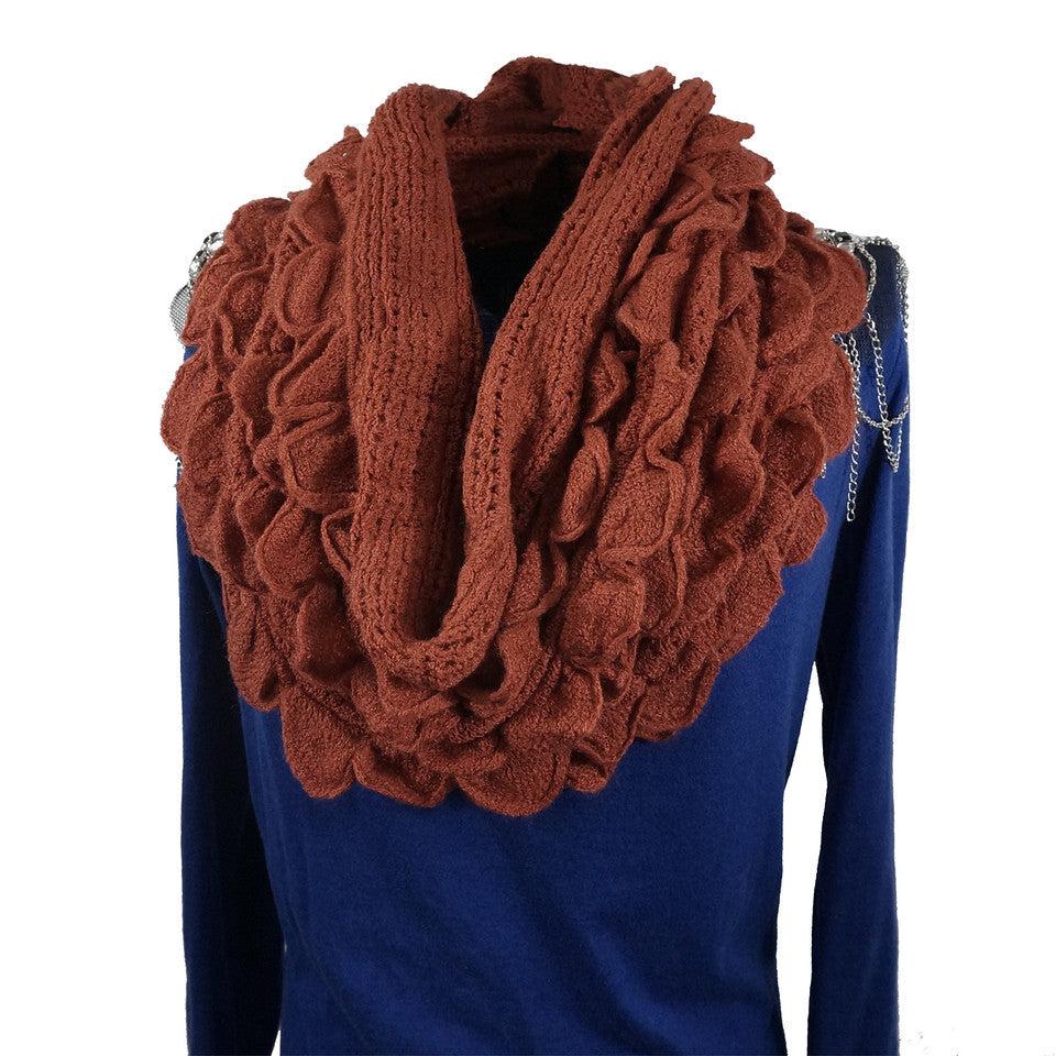 K Cliffs Knitted Ruffle Soft Infinity Loop Scarf Warm Winter Stretchy Elegant Neck Warmer