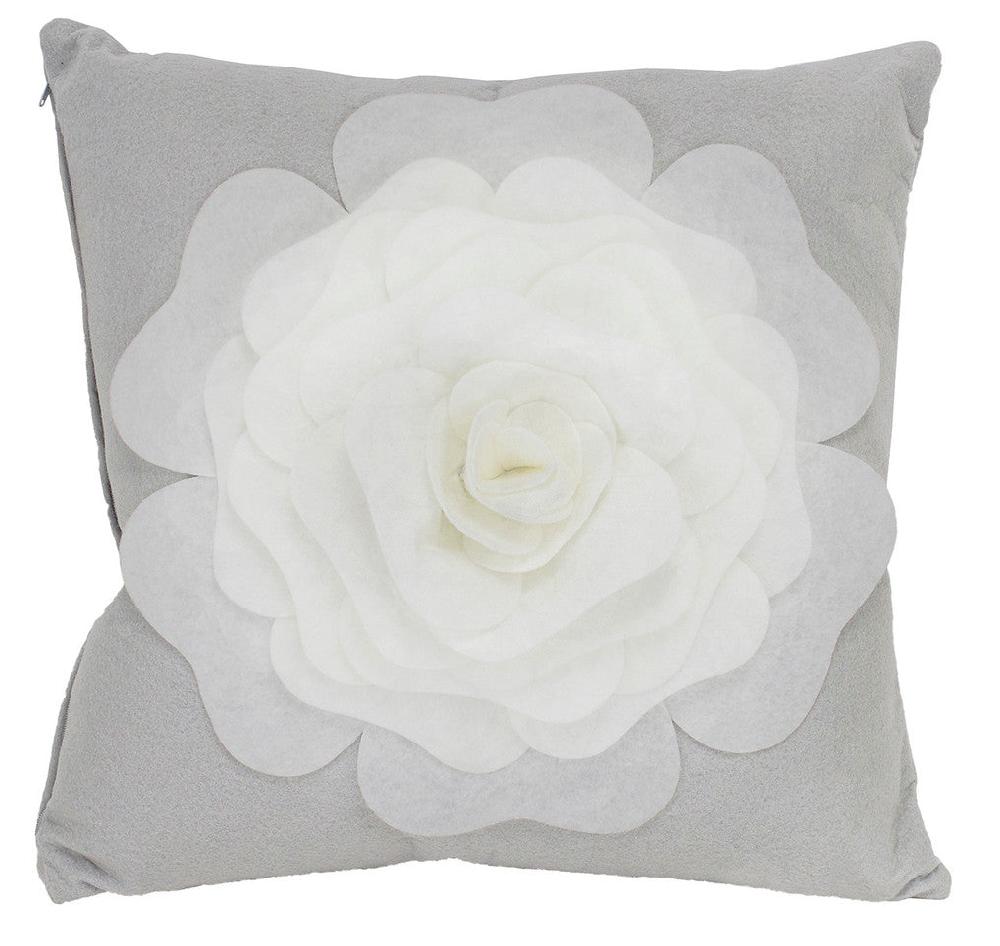 K Cliffs Large Felt 3D Decorative Rose Throw Pillow 17 X 17 Inch