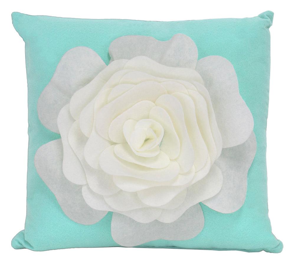 K Cliffs Large Felt 3D Decorative Rose Throw Pillow 17 X 17 Inch