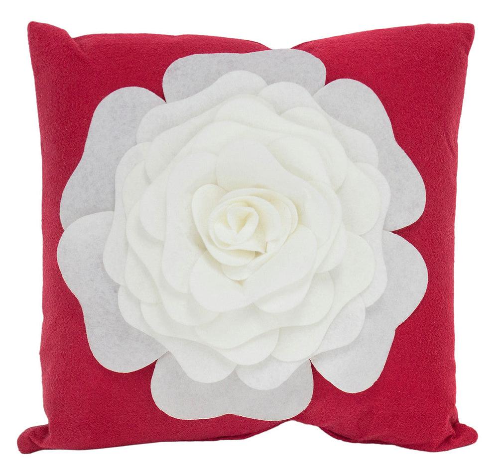 k cliffs Large Felt 3D Decorative Rose Throw Pillow 17 x 17 Inch