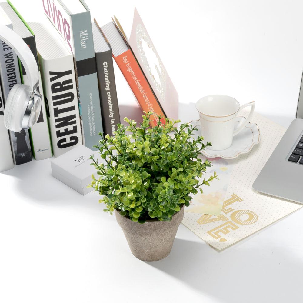 K Cliffs Mini Faux Topiary Plant - 9" Artificial Green Grass In Gray Pot For Indoor/Outdoor Home Décor