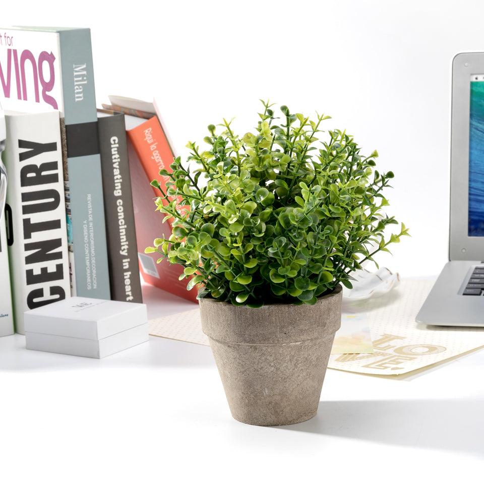 k cliffs Mini Faux Topiary Plant - 9" Artificial Green Grass in Gray Pot for Indoor/Outdoor Home Décor