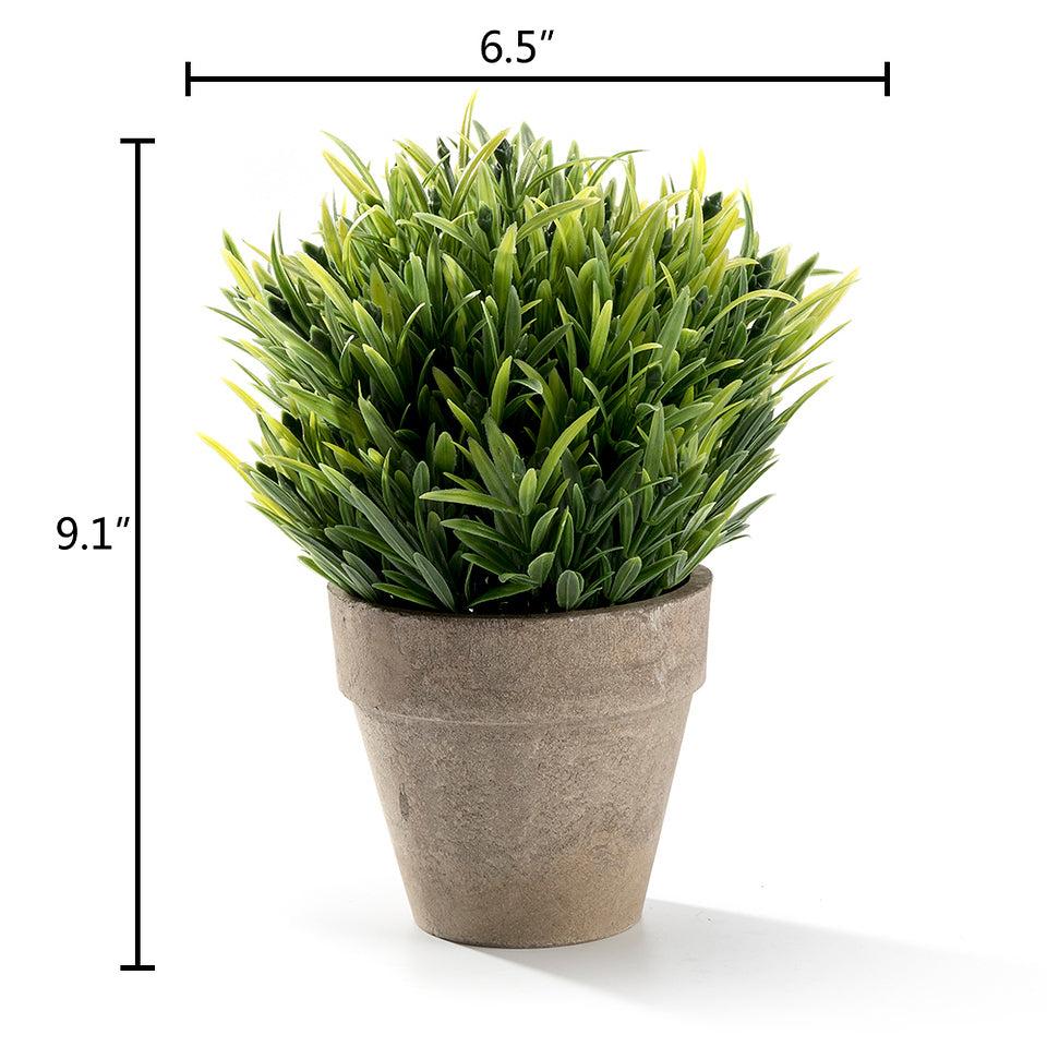 K Cliffs Mini Realistic Faux Green Grass Plant In Gray Pot - Tabletop Arrangement For Home & Office Décor