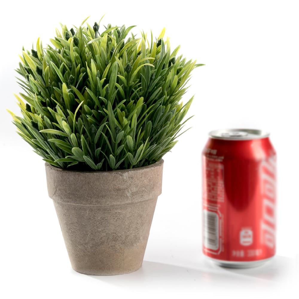 K Cliffs Mini Realistic Faux Green Grass Plant In Gray Pot - Tabletop Arrangement For Home & Office Décor