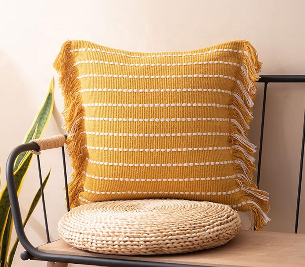 K Cliffs Multi Sized Stitch Line Woven Fringe Cotton Decorative Throw Pillow