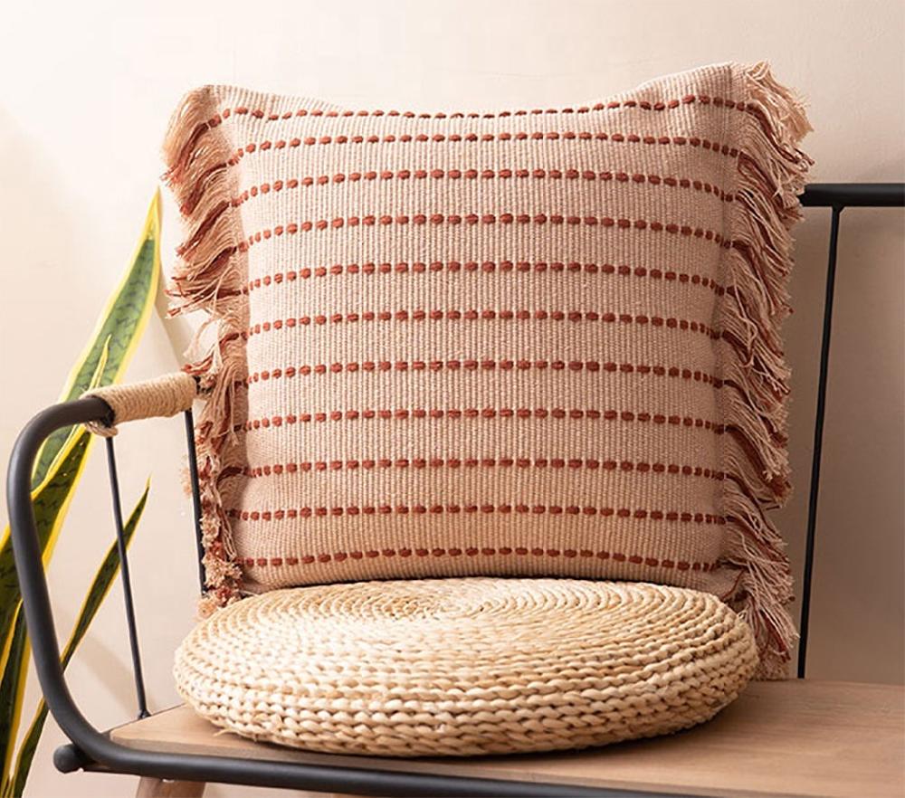 k cliffs Multi Sized Stitch Line Woven Fringe Cotton Decorative Throw Pillow