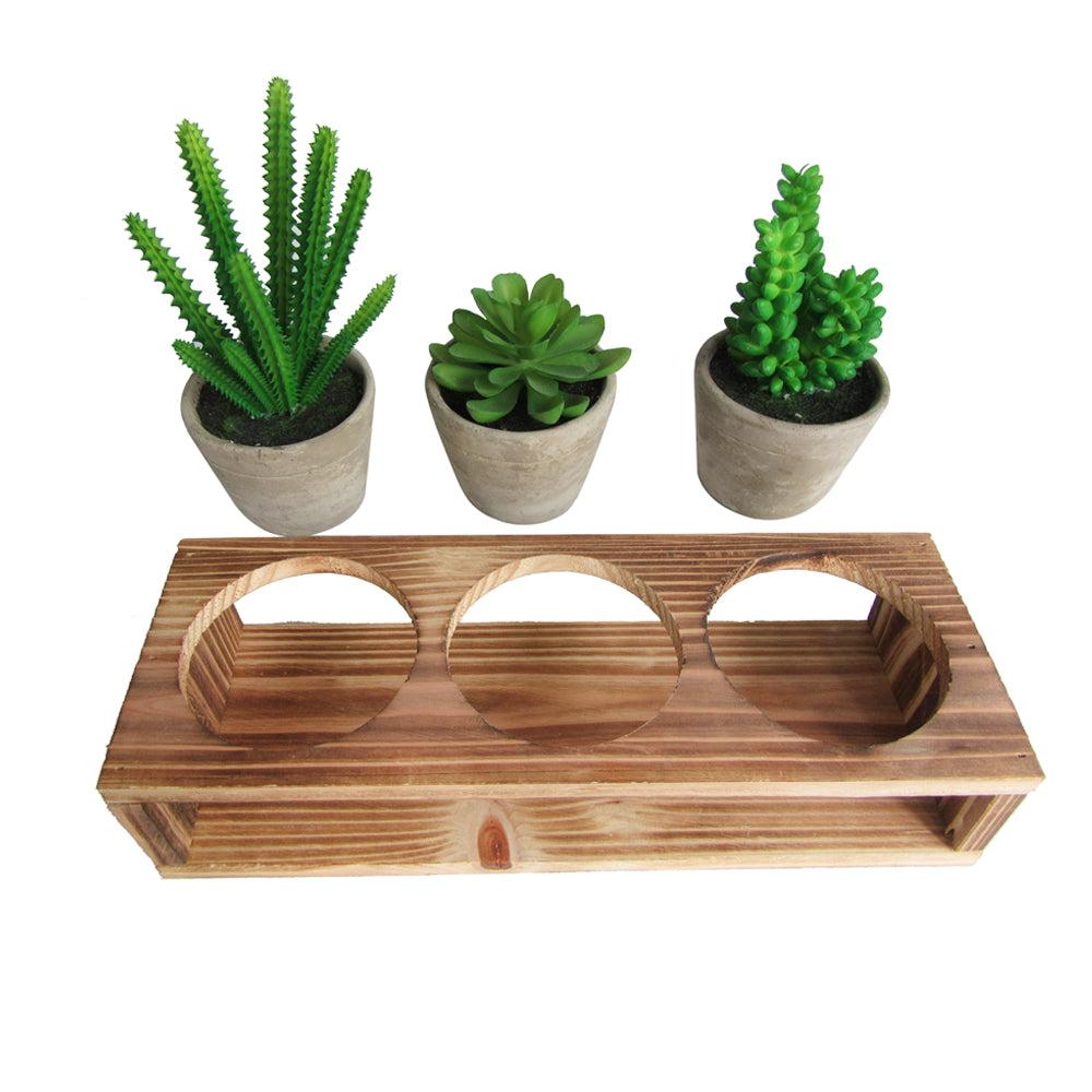 K Cliffs Rustic Style Artificial Succulent Plants With Removable Wood Display Stand – Indoor/Outdoor Décor
