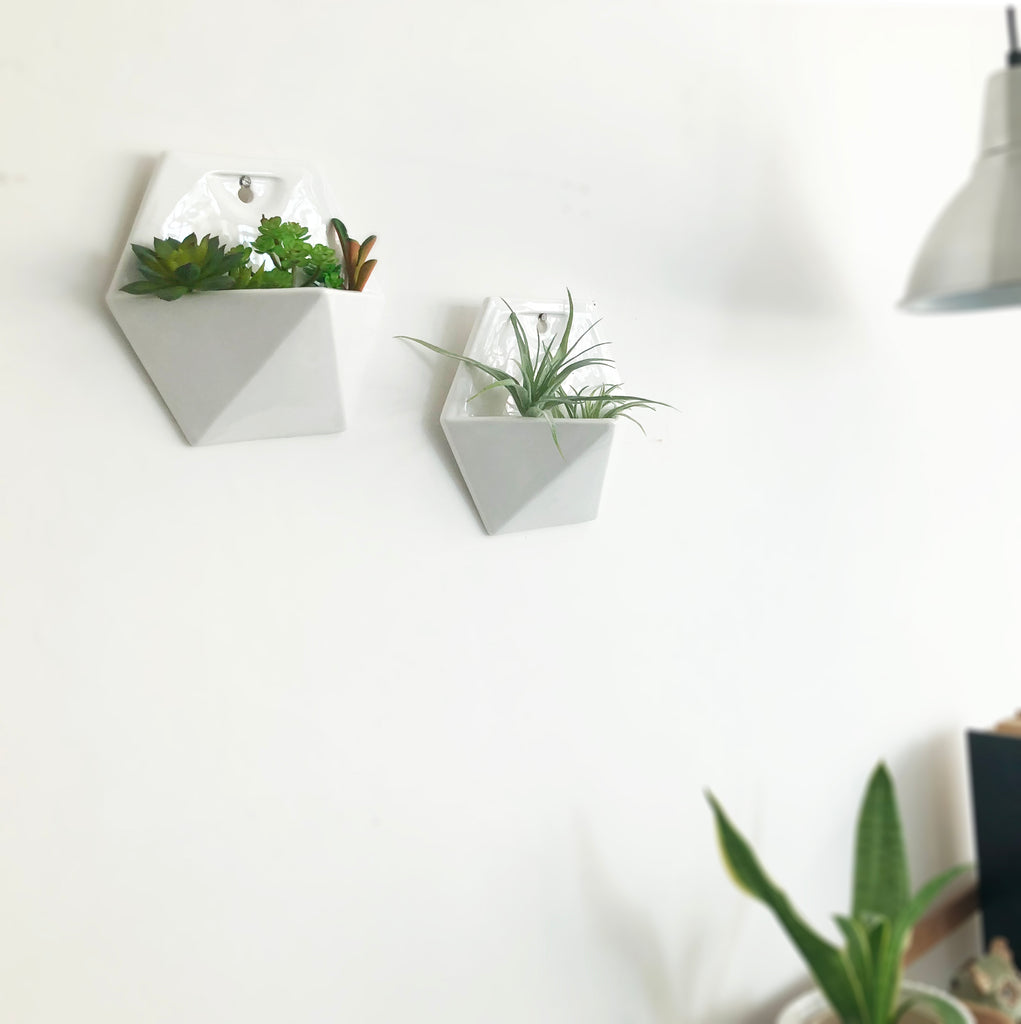 K Cliffs Set Of 2 White Geometric Hanging Wall Planters Vase For Succulents