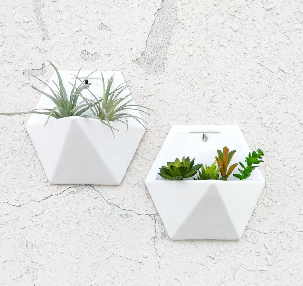 K Cliffs Set Of 2 White Geometric Hanging Wall Planters Vase For Succulents