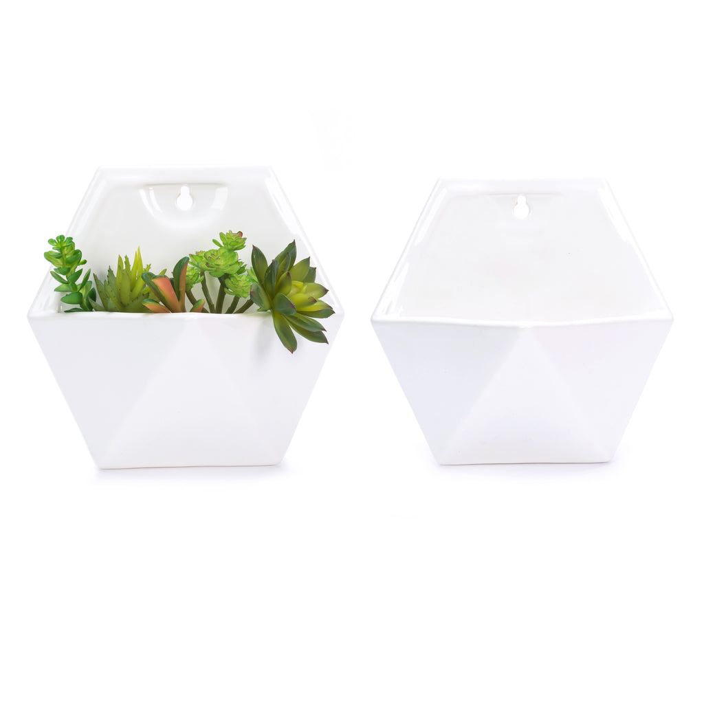 k cliffs Set of 2 White Geometric Hanging Wall Planters Vase for Succulents