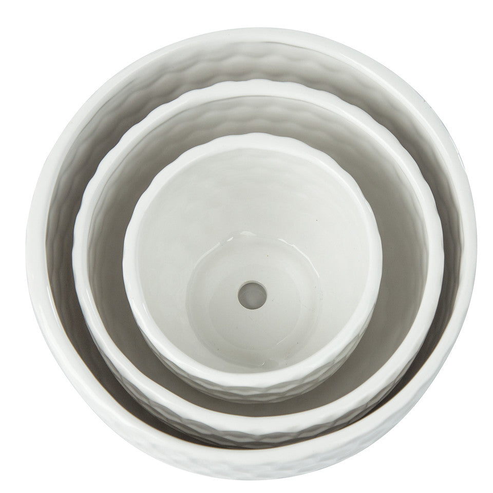 K Cliffs Set Of 3 Golf Ball-Inspired White Round Ceramic Planters With Drainage Hole W/Attached Saucers SML Sized