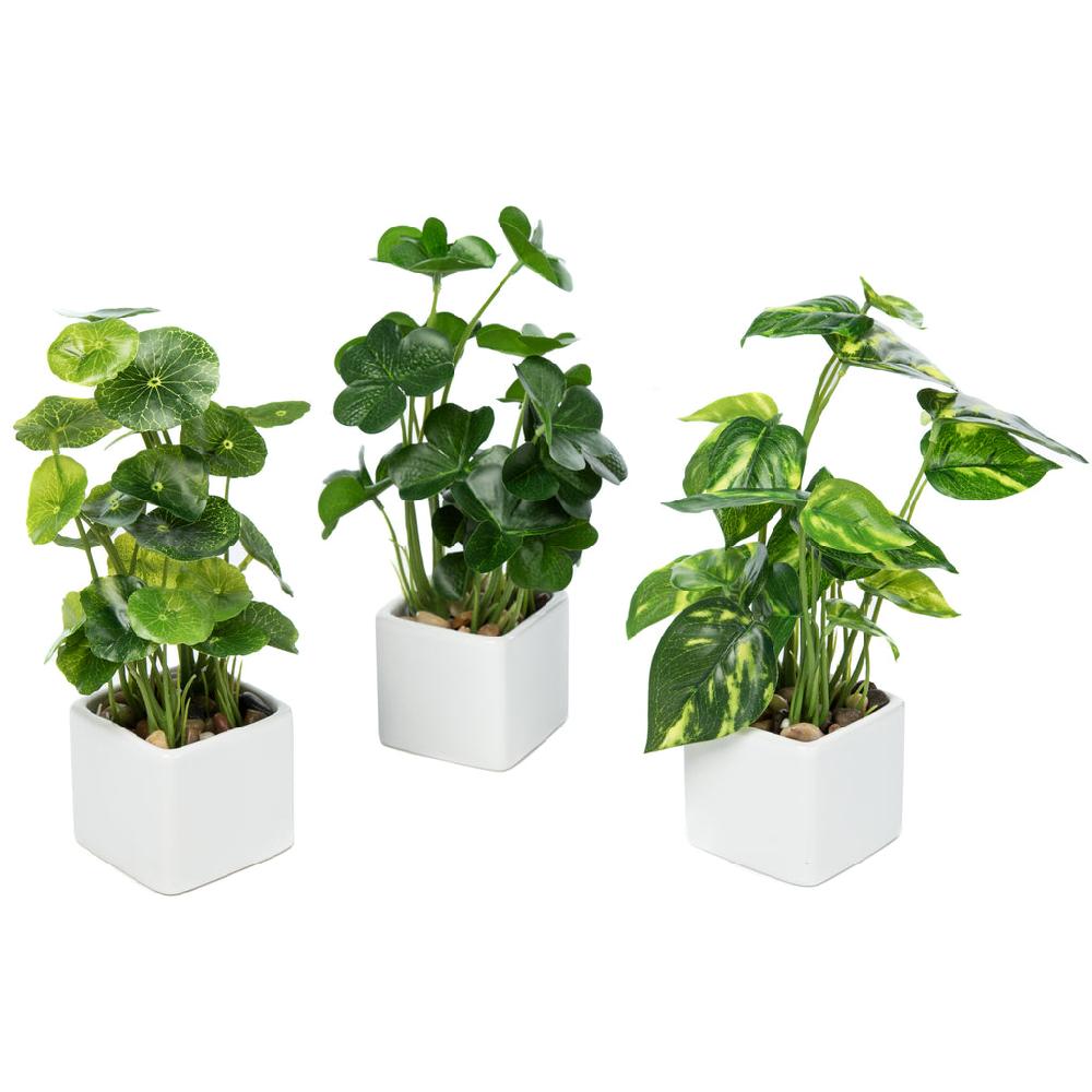 K Cliffs Set Of 3 Potted Faux Tabletop Plants In White Ceramic Square Pots