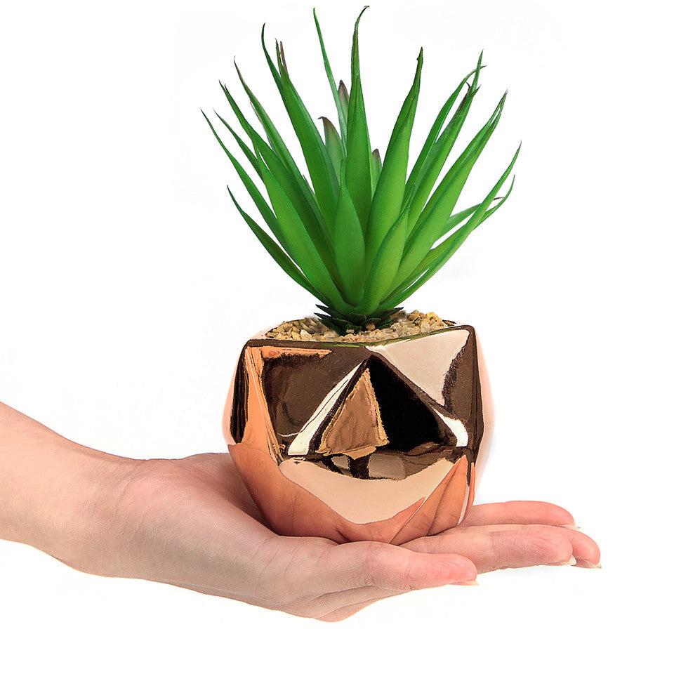 k cliffs Set of 3 Small Artificial Succulent Plant in Rose Gold Geometric Pots