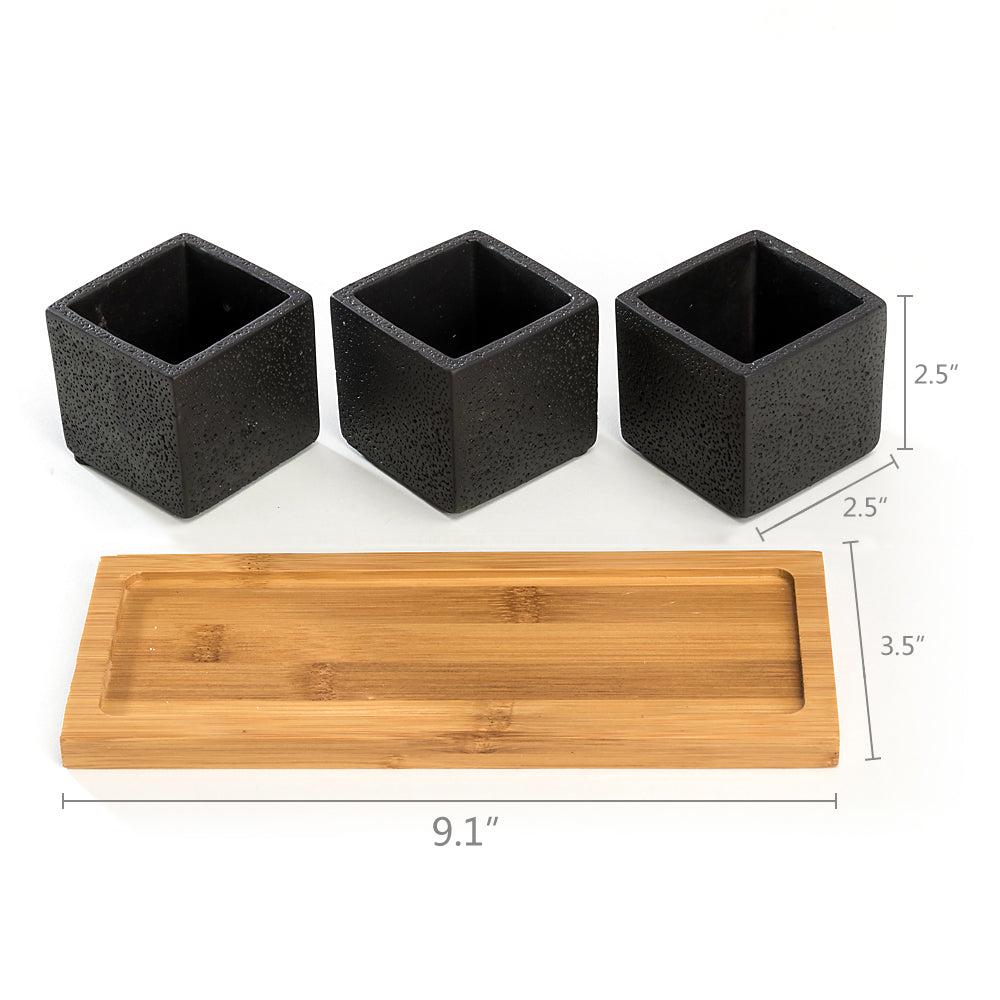 K Cliffs Set Of 3pcs Square Black Succulent Planter Pots 2.5 Inch Cement Pottery With Tray