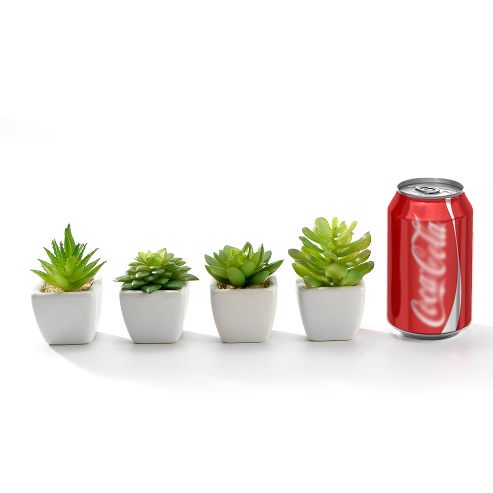 K Cliffs Set Of 4 Artificial Succulent Plants In White Ceramic Pots - Low Maintenance Décor For Home & Office