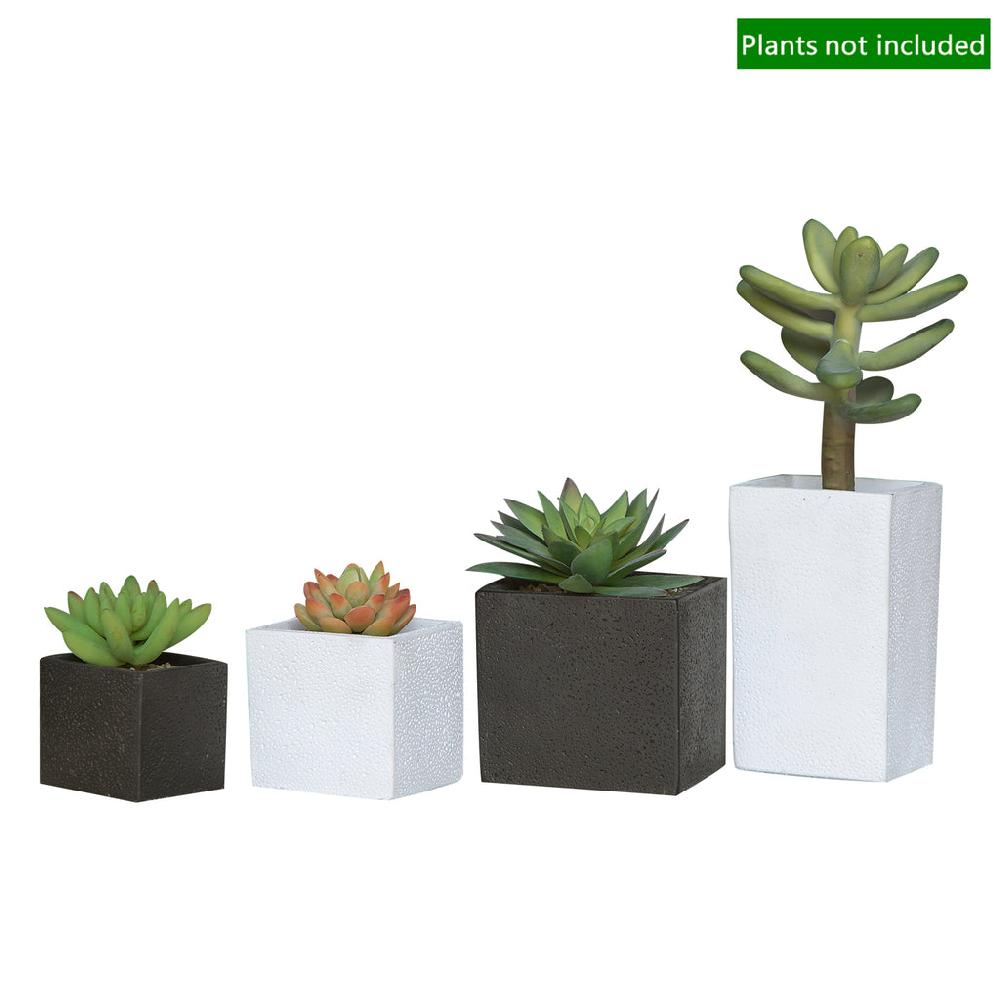 K Cliffs Set Of 4 Pc Square Succulent Planter Pots Black And White Cement