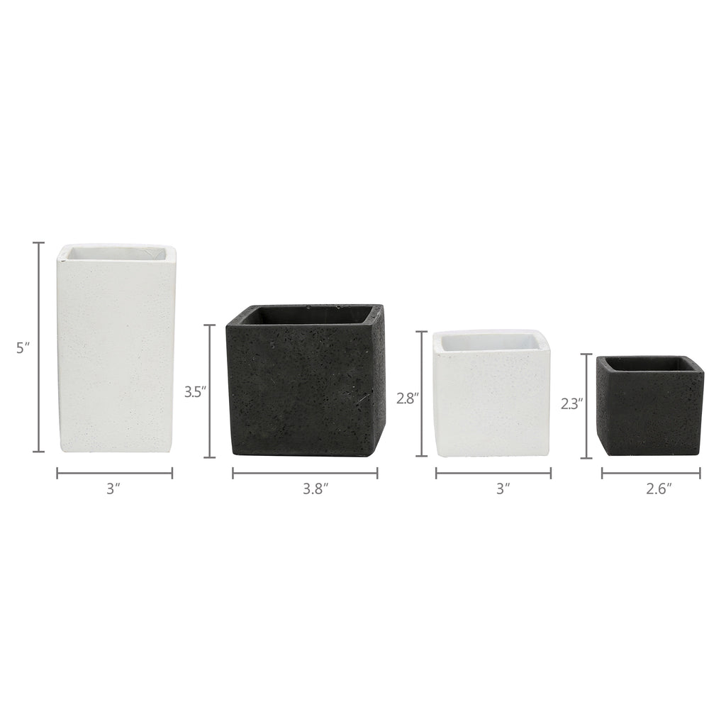 K Cliffs Set Of 4 Pc Square Succulent Planter Pots Black And White Cement
