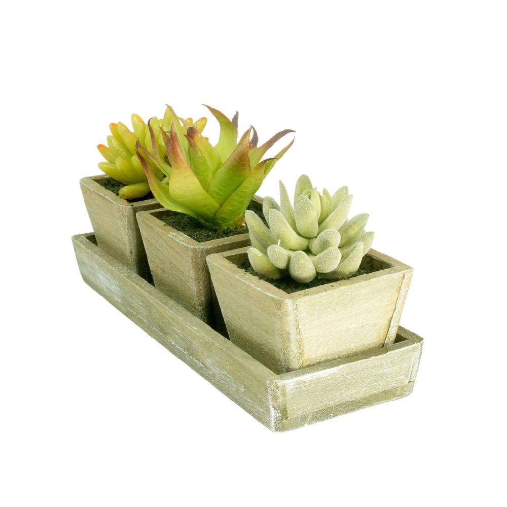 K Cliffs Ustic Wooden Faux Realistic Succulent Planter Arrangement Easy Care Cactus Aloe Vera Décor
