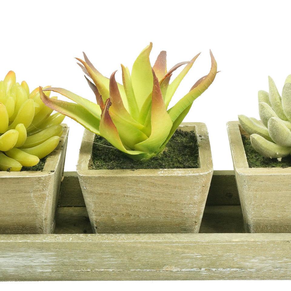 K Cliffs Ustic Wooden Faux Realistic Succulent Planter Arrangement Easy Care Cactus Aloe Vera Décor