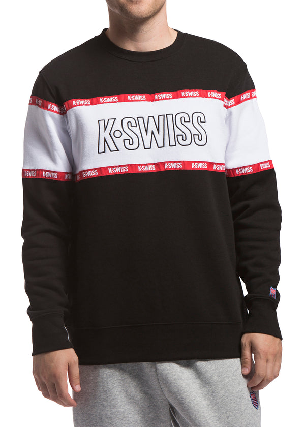K Swiss MENS SWISS TAPE FLEECE CREW BLACK