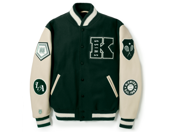 k swiss K SWISS X GOLDENBEAR VARSITY JACKET EMERALD/CREAM