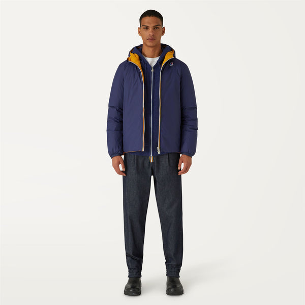 K Way JACQUES THERMO PLUS.2 REVERSIBLE BLUE MEDIEVAL-YELLOW SUNFLOWER
