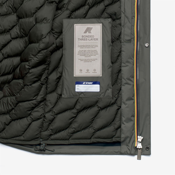 K Way JACKEN BONDED PADDED GREEN BLACKISH COMBO