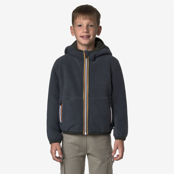 K Way P. JACK SHERPA POLAR REVERSIBLE GREEN BLACKISH-BLUE AIRFORCE