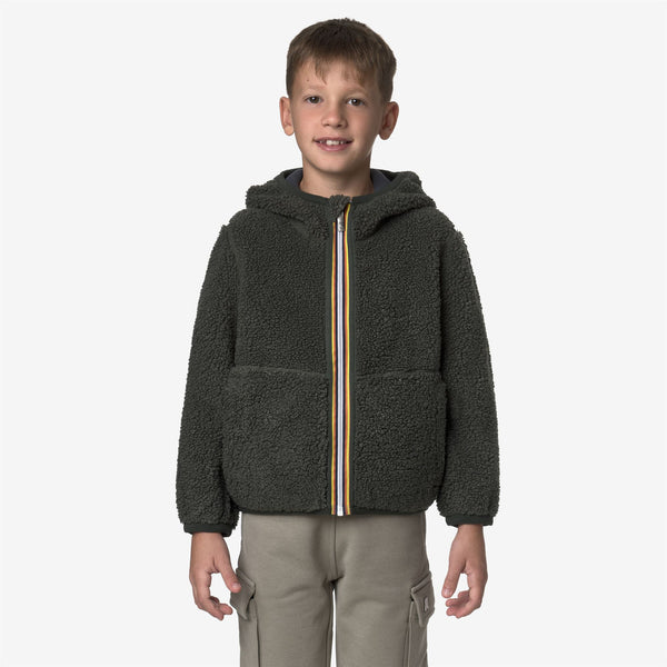 K Way P. JACK SHERPA POLAR REVERSIBLE GREEN BLACKISH-BLUE AIRFORCE