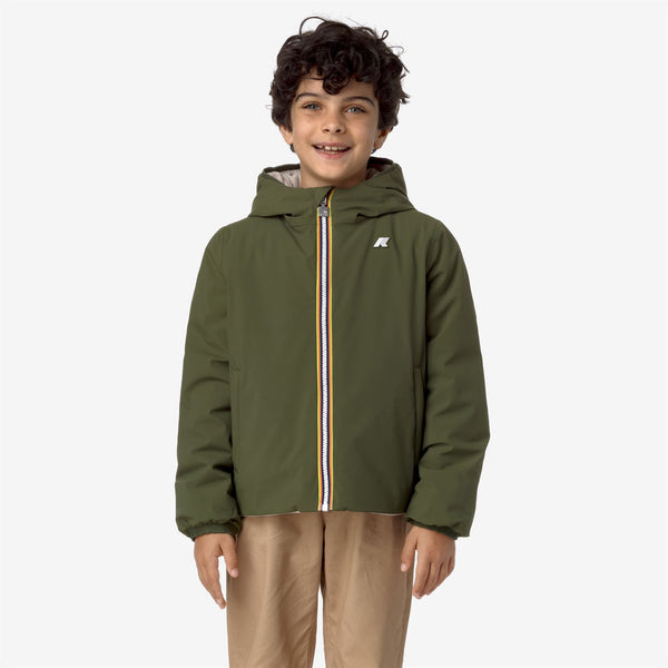 K Way P. JACK ST WARM REVERSIBLE GREEN CYPRESS-BEIGE GREY