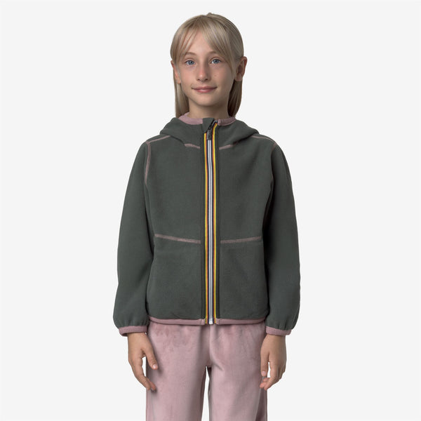 K Way P. LILY VELOUR POLAR REVERSIBLE ROSE PINKISH-GREEN BLACKISH