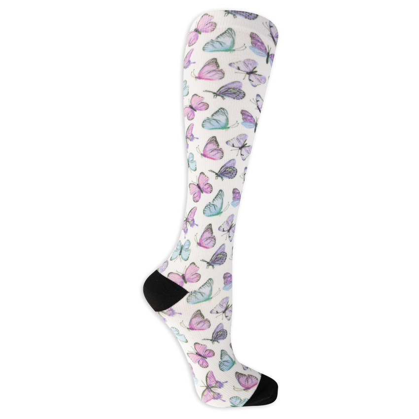 k. bell socks Dr. Scholl's Women's Graduated Compression Butterfly Print Knee High Socks 1 Pair Pack - Light Compression Sophisticated Style Assorted