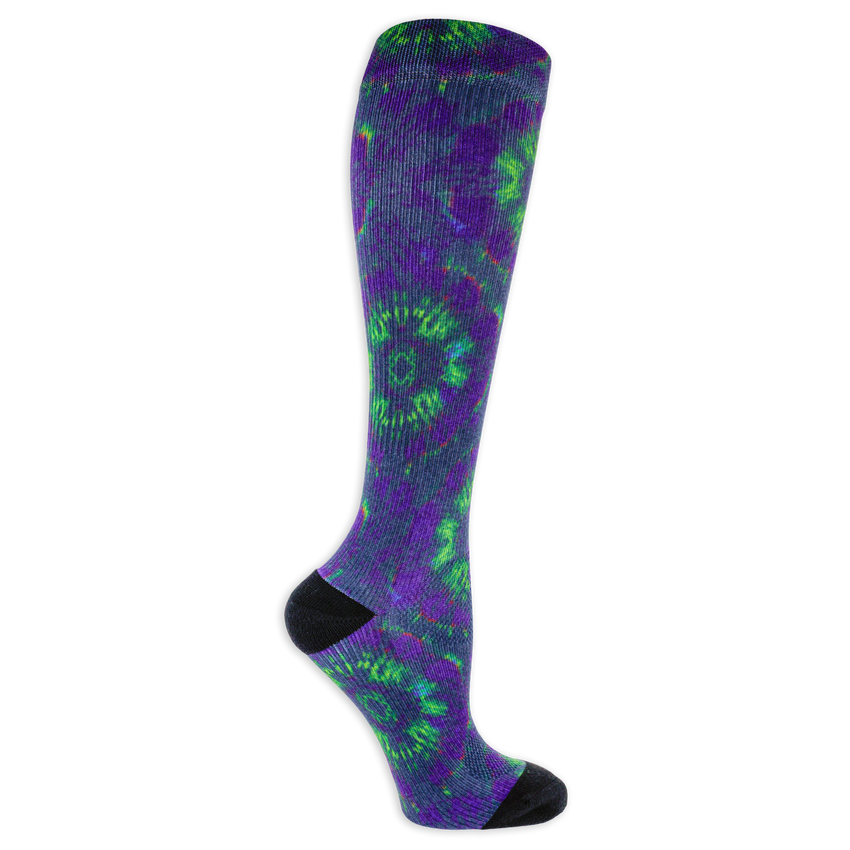 k. bell socks Dr. Scholl's Women's Graduated Compression Tie Dye Print Knee High Socks 1 Pair Pack - Light Compression Sophisticated Style Blue