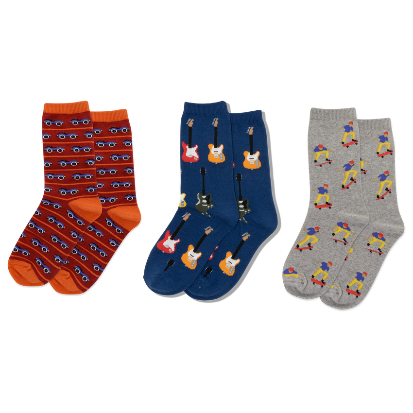 k. bell socks HOTSOX Kid's Assorted Car Guitar Socks Multi-colored