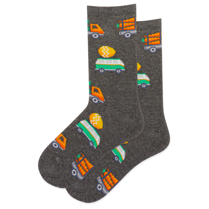 k. bell socks HOTSOX Kid's Easter Trucks Crew Socks Gray