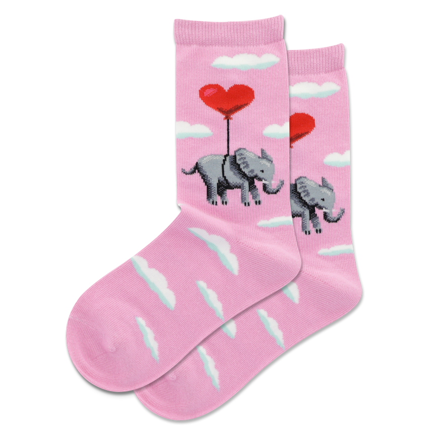 k. bell socks HOTSOX Kid's Elephant Heart Balloon Crew Socks Pink