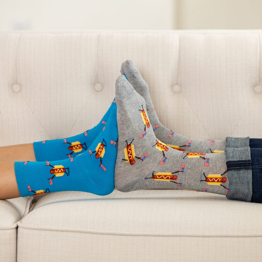 k. bell socks HOTSOX Kid's Fourth of July Hot Dog Crew Socks Blue