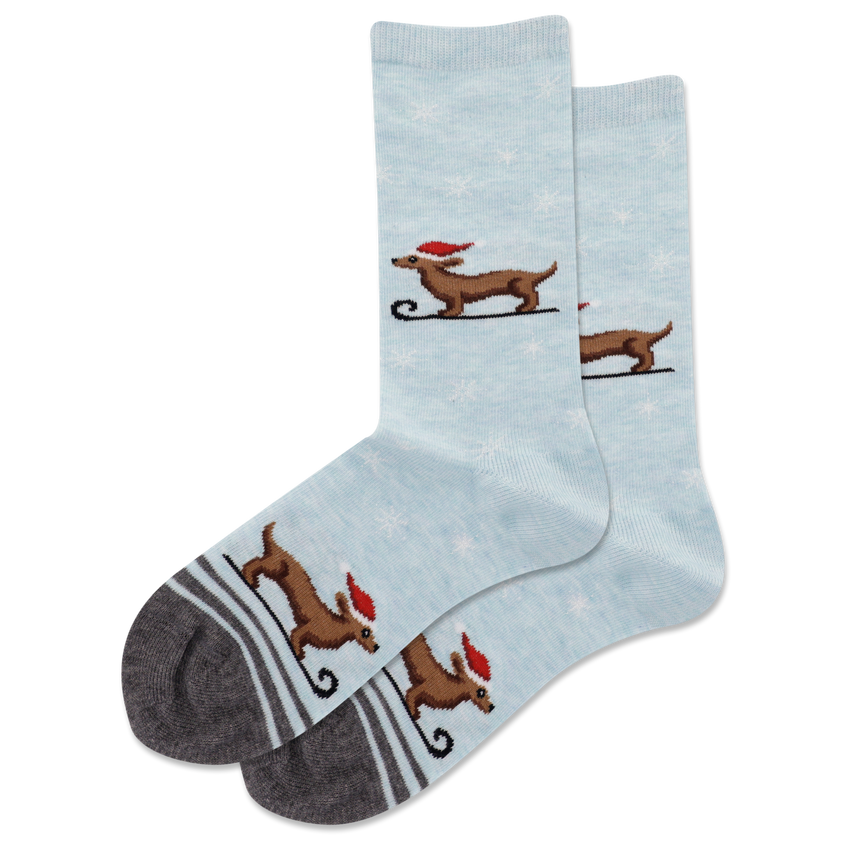 k. bell socks HOTSOX Kid's Sledding Dog with Santa Hat Crew Socks Mint Melange