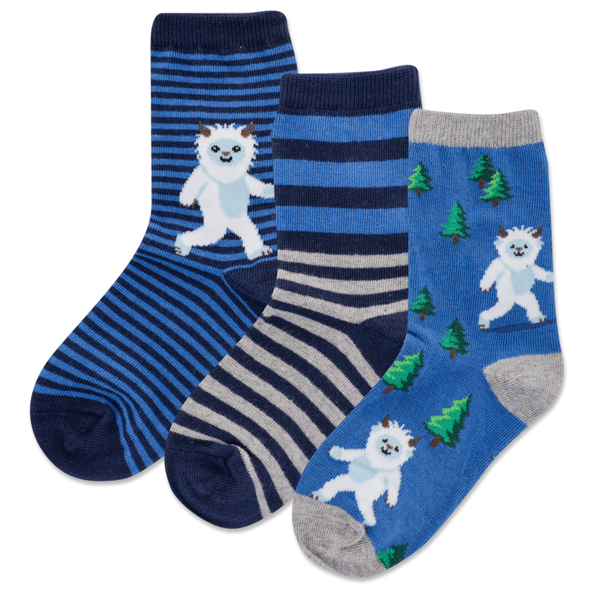k. bell socks HOTSOX Kid's Yeti Stripe 3 Pack Crew Socks Multi-colored