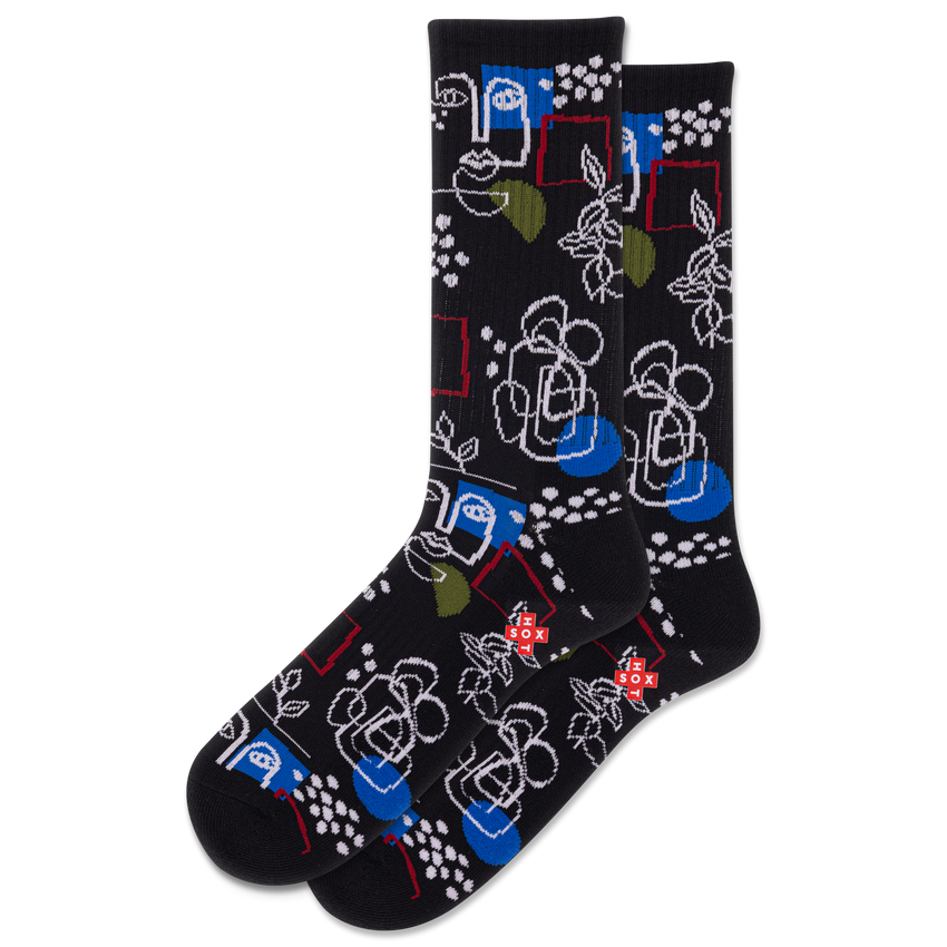 k. bell socks HOTSOX Men's Art Faces Active Crew Socks Black