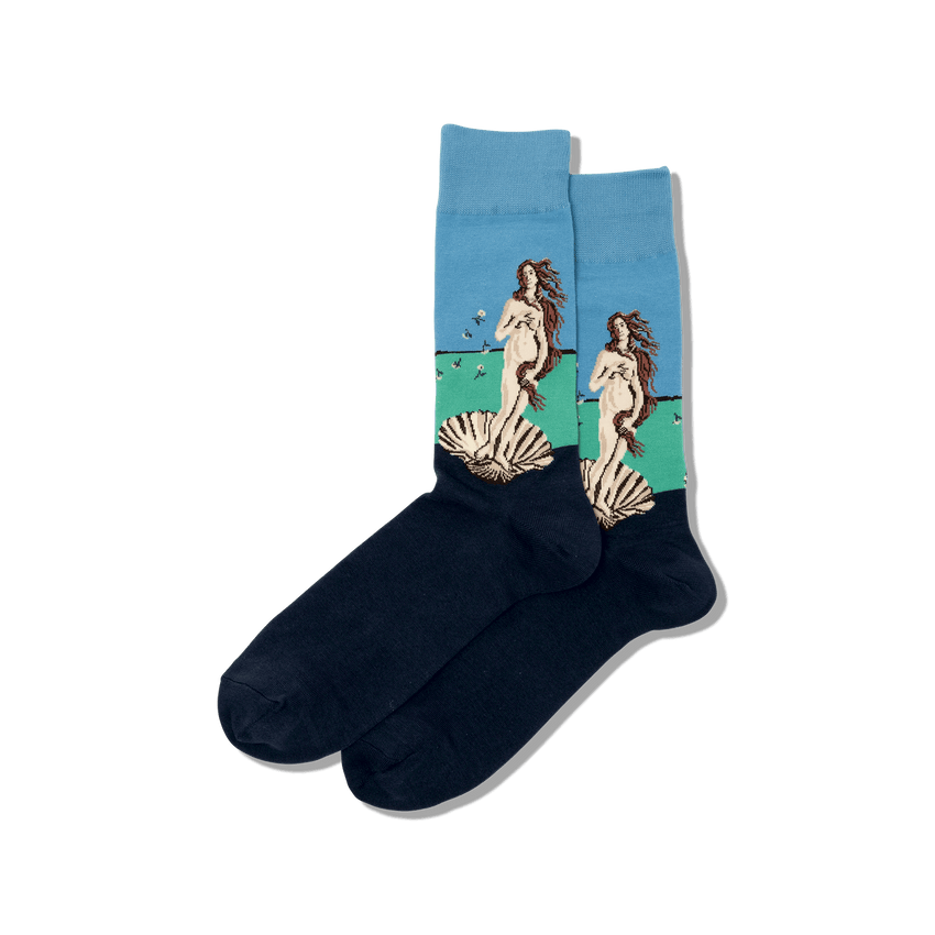 k. bell socks HOTSOX Men's Botticelli's Birth of Venus Socks Blue