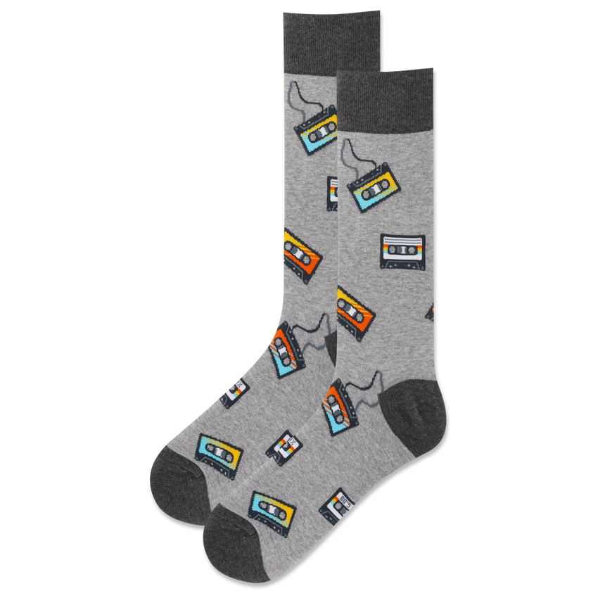 k. bell socks HOTSOX Men's Cassette Tapes Crew Socks Gray